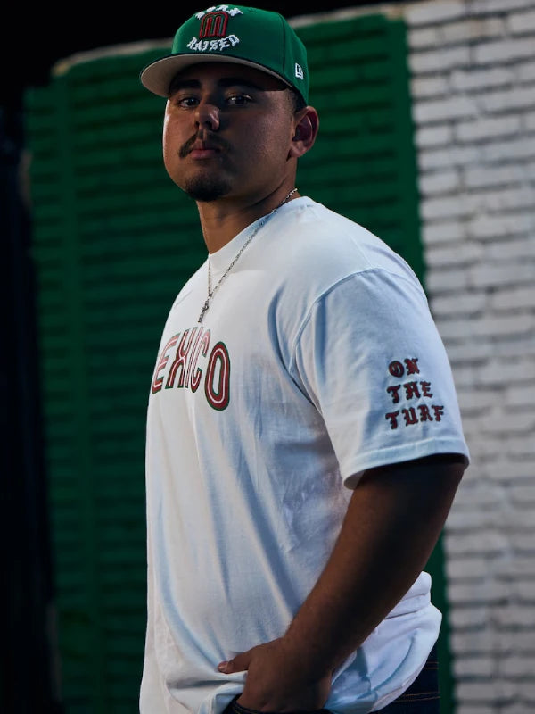 Mexico Baseball Nike x Born x Raised 2026 World Baseball Classic T-Shirt Shirt unisex detail view 3 | Dash Racegear — Men’s Nike x Born x Raised Mexico Baseball 2026 WBC white Complex collaboration T-shirt.