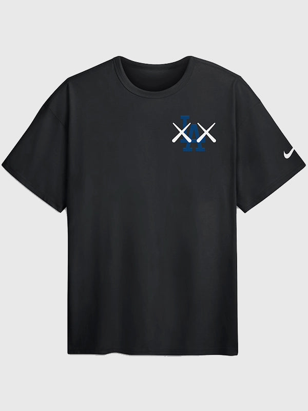 LA Dodgers Nike x KAWS Black Elevated Max90 T-Shirt Shirt unisex detail view 2 | Dash Racegear — Black Nike x KAWS Los Angeles Dodgers Elevated Max90 T-shirt crafted for breathable comfort and versatile casual fashion.