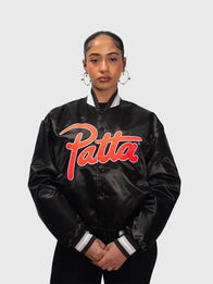 Patta x Nike Satin Bomber Jacket Bomber Jacket unisex detail view 3 | Dash Racegear — Patta x Nike Hyper Crimson satin bomber jacket, limited edition, ideal for casual or urban street style.