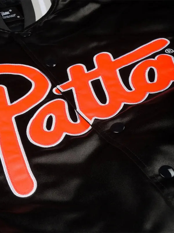 Patta x Nike Satin Bomber Jacket Bomber Jacket unisex detail view 4 | Dash Racegear — Anniversary edition Patta x Nike Hyper Crimson black bomber with smooth satin fabric, perfect for stylish layering.