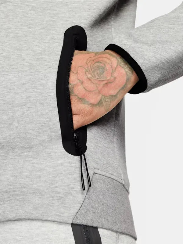 Nike Sportswear Tech Fleece Full-Zip Hoodie Hoodie unisex detail view 3 | Dash Racegear — Nike Men's Grey Full-Zip Hoodie features lightweight Tech Fleece and a modern silhouette for everyday wear.