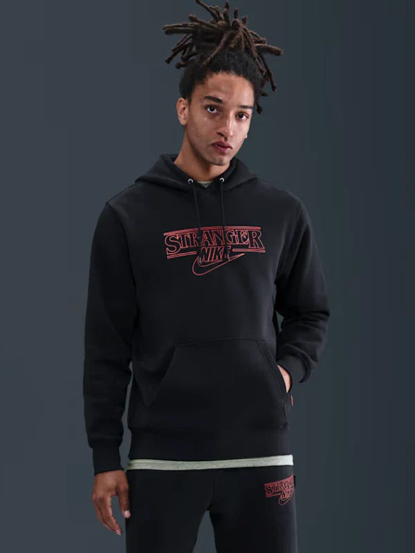 Nike x Stranger Things Hoodie Hoodie unisex detail view 4 | Dash Racegear — Stranger Things Nike Black Pullover Hoodie for Netflix series enthusiasts looking for warm, stylish, pop-culture streetwear.