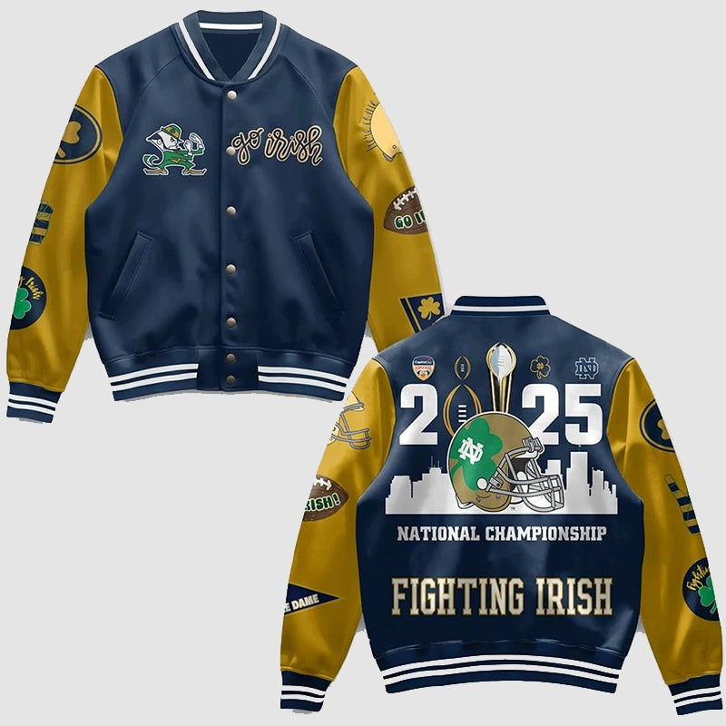 Notre Dame Fighting Irish 2025 Blue Varsity Jacket Varsity Jacket unisex detail view 3 | Dash Racegear — Team Blue Varsity Jacket – Notre Dame Fighting Irish 2025 Style