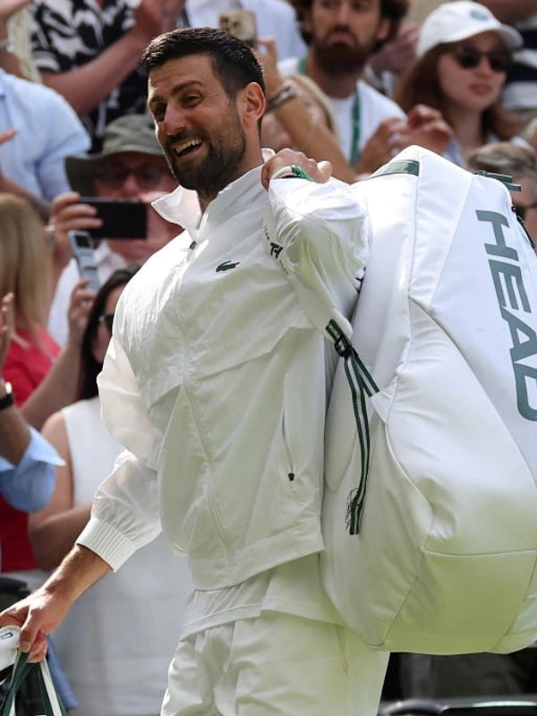 Novak Djokovic Wimbledon 2026 Jacket Jacket unisex front product view | Dash Racegear — Novak Djokovic Wimbledon 2026 white jacket featuring a clean design and sophisticated athletic appeal.