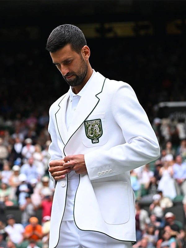 Novak Djokovic 2026 Wimbledon Blazer Blazer unisex detail view 5 | Dash Racegear — Novak Djokovic 2026 Wimbledon Championships White Blazer with elegant tailoring, premium style, and a refined tennis-inspired look.