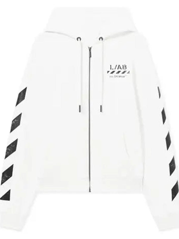L/AB Core Diagonal Zip Hoodie Hoodie unisex detail view 2 | Dash Racegear — OFF-WHITE 2026 L/AB Core Diagonal Zip-Up Hoodie featuring signature graphics and a relaxed streetwear silhouette.