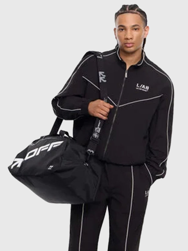 L/AB Diagonal Track Jacket Jacket unisex detail view 3 | Dash Racegear — OFF-WHITE black track jacket blending diagonal design elements with a refined sporty aesthetic.