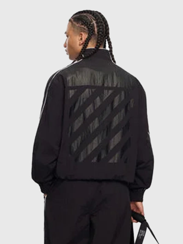 L/AB Diagonal Track Jacket Jacket unisex detail view 4 | Dash Racegear — OFF-WHITE L/AB Diagonal Zip-Up Track Jacket in black with signature graphics and a sleek streetwear-inspired design.
