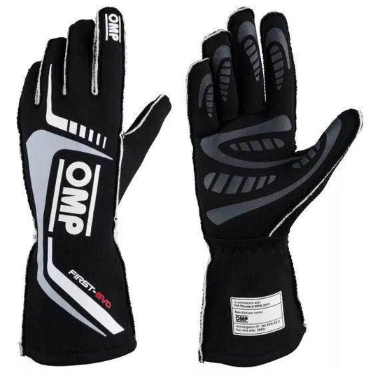 OMP First Evo Race Gloves - Black, Large | DASH RACEGEAR