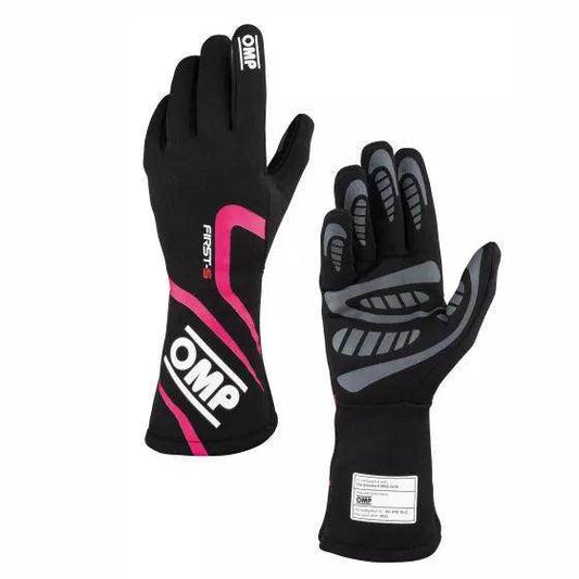 OMP First S Race Gloves - Black / fuchsia, Large | DASH RACEGEAR