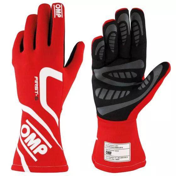 OMP First S Race Gloves - Red, Meduim | DASH RACEGEAR