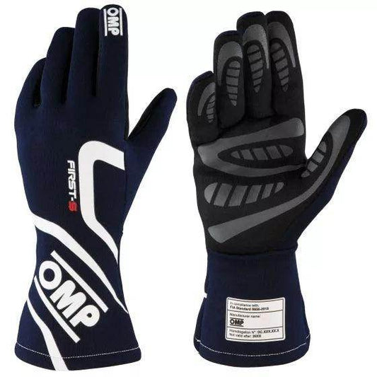 OMP First S Race Gloves - Navy Blue, XLarge | DASH RACEGEAR