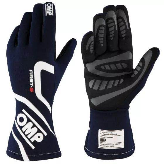 OMP First S Race Gloves - Navy Blue, Large | DASH RACEGEAR