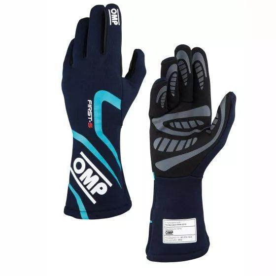 OMP First S Race Gloves - Navy blue / Light Blue, Large | DASH RACEGEAR