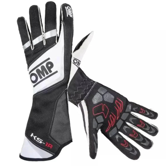 OMP KS-1R Kart Gloves - Black / White / Silver, Medium | DASH RACEGEAR