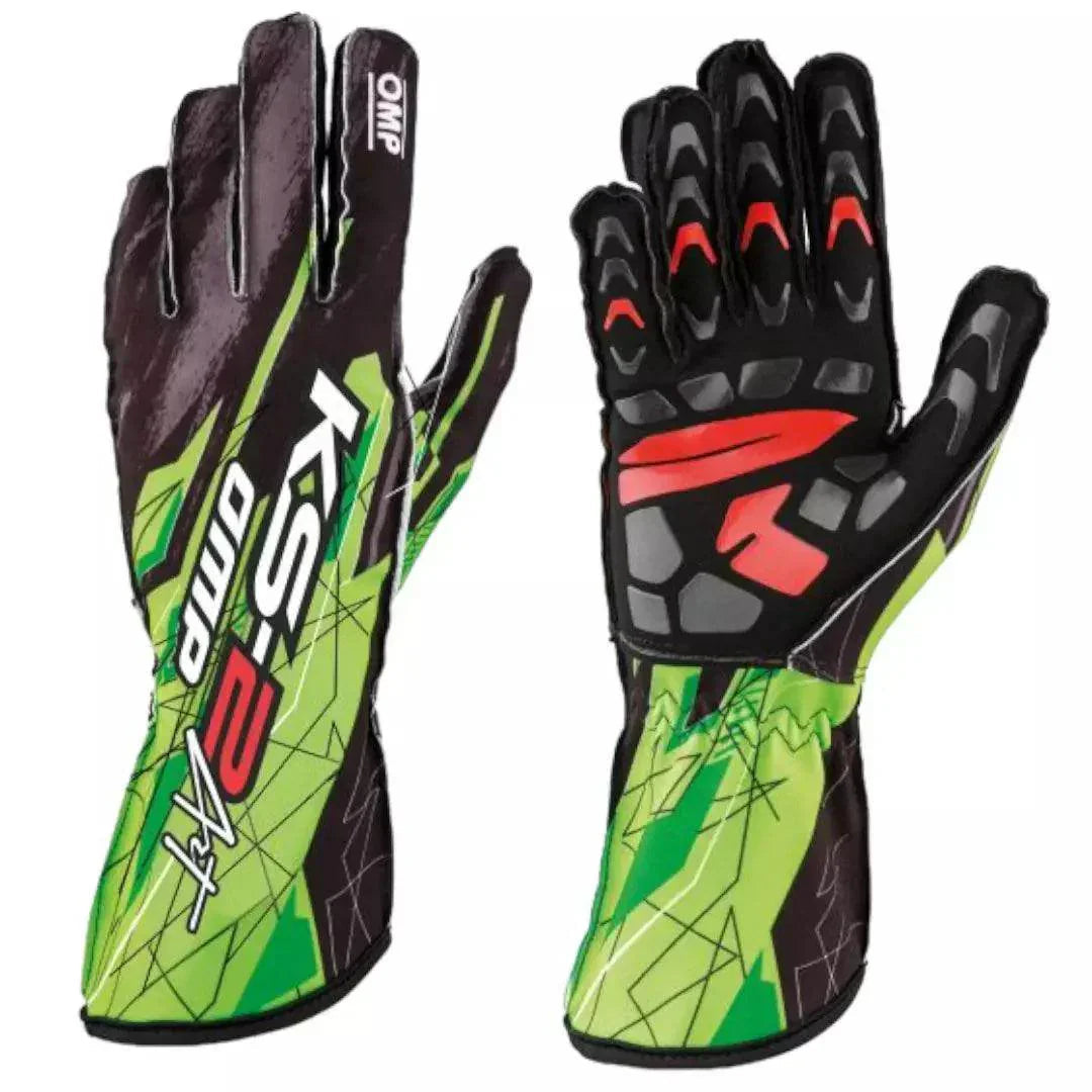 OMP KS-2 Art Kart Gloves - Black / Fluro Yellow, Large | DASH RACEGEAR