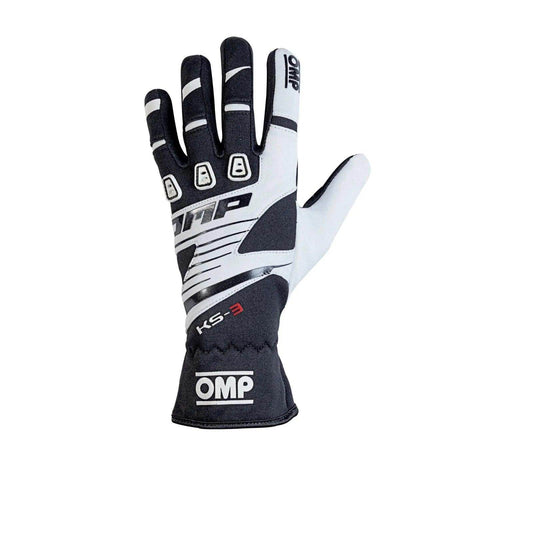 OMP KS-3 Kart Gloves - Adult Sizes - WHITE/BLACK, XX-Large | DASH RACEGEAR