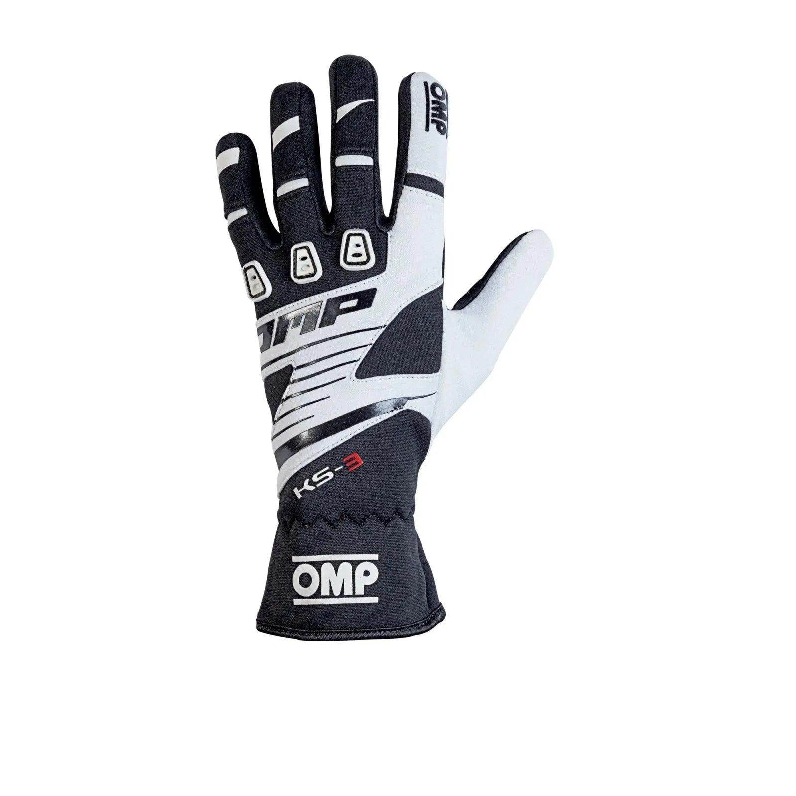 OMP KS - 3 Kart Gloves - Adult Sizes - WHITE/BLACK - XX - Large