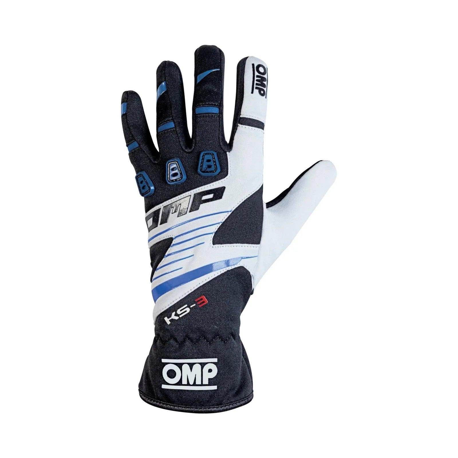 OMP KS - 3 Kart Gloves - Adult Sizes - BLUE/WHITE - XX - Large