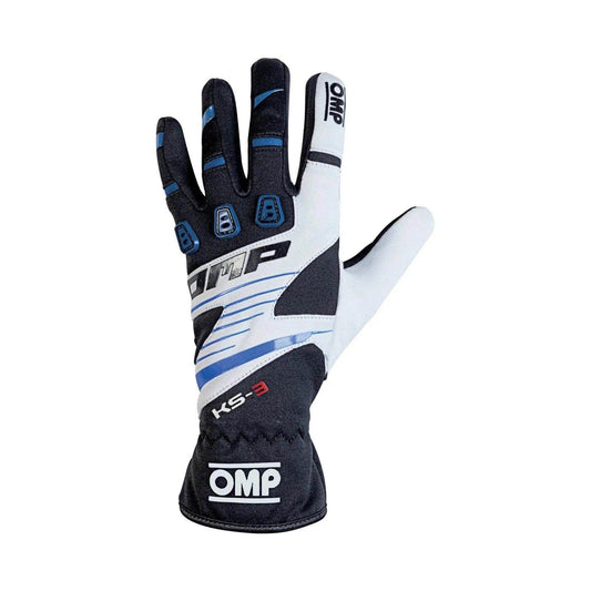OMP KS-3 Kart Gloves - Adult Sizes - BLUE/WHITE, Small | DASH RACEGEAR