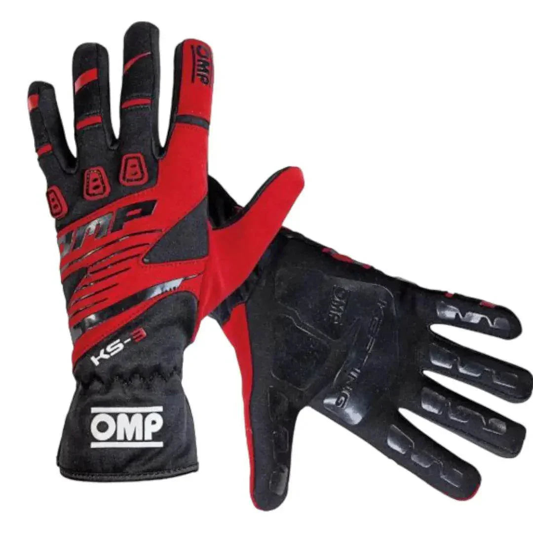 OMP KS - 3 Kart Gloves - Black / Red - XX - Large