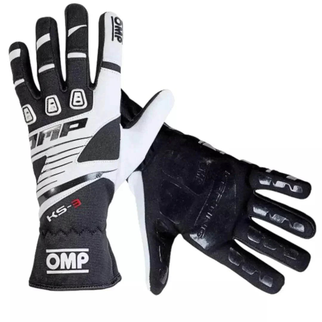OMP KS-3 Kids Karting Gloves - Black / White, XX-Large | DASH RACEGEAR