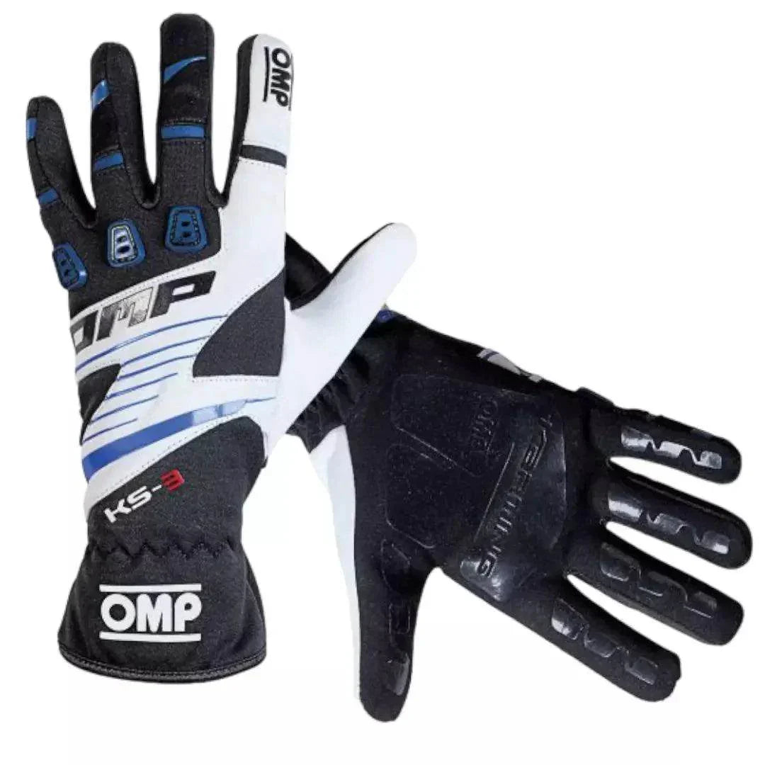 OMP KS - 3 Kids Karting Gloves - Black / Blue / White - XX - Large