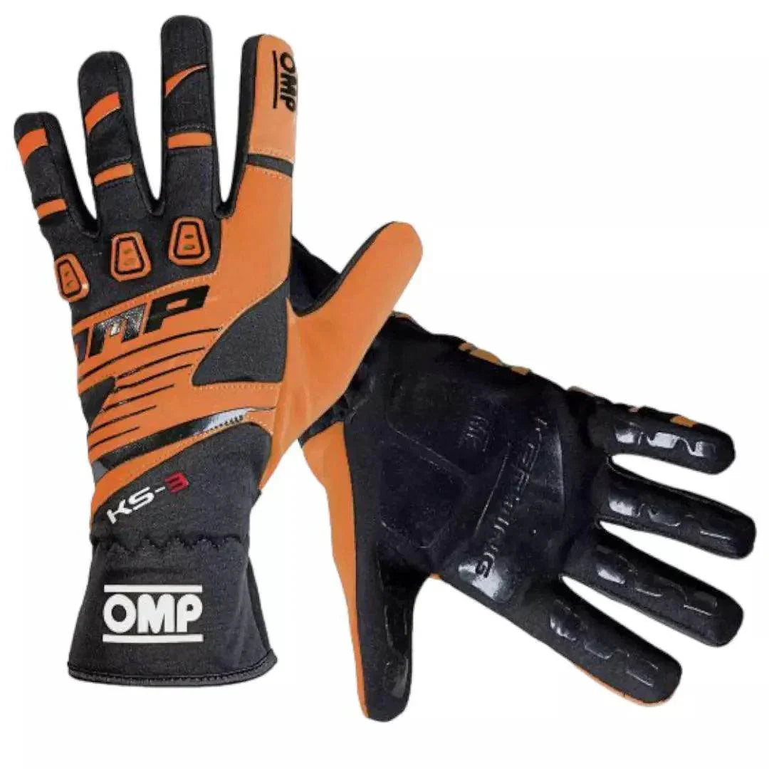 OMP KS - 3 Kids Karting Gloves - Black / Fluro Orange - XX - Large