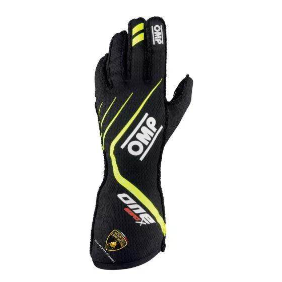 OMP One Evo X Race Gloves - Automobili Lamborghini Collection - Black / Fluro Yellow, XXLarge | DASH RACEGEAR