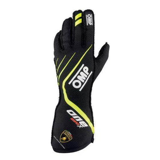OMP One Evo X Race Gloves - Automobili Lamborghini Collection - Black / Fluro Yellow, XSmall | DASH RACEGEAR