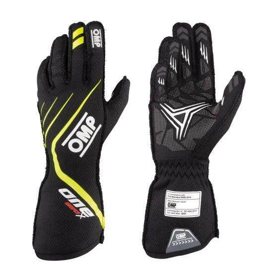 OMP One Evo X Race Gloves - Black / Fluro Yellow, XLarge | DASH RACEGEAR