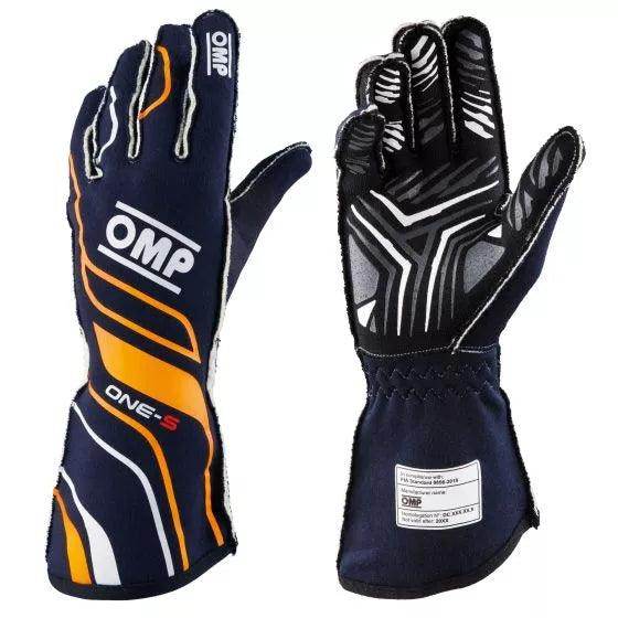 OMP One S Race Gloves - Navy Blue / Fluro Orange, Small | DASH RACEGEAR