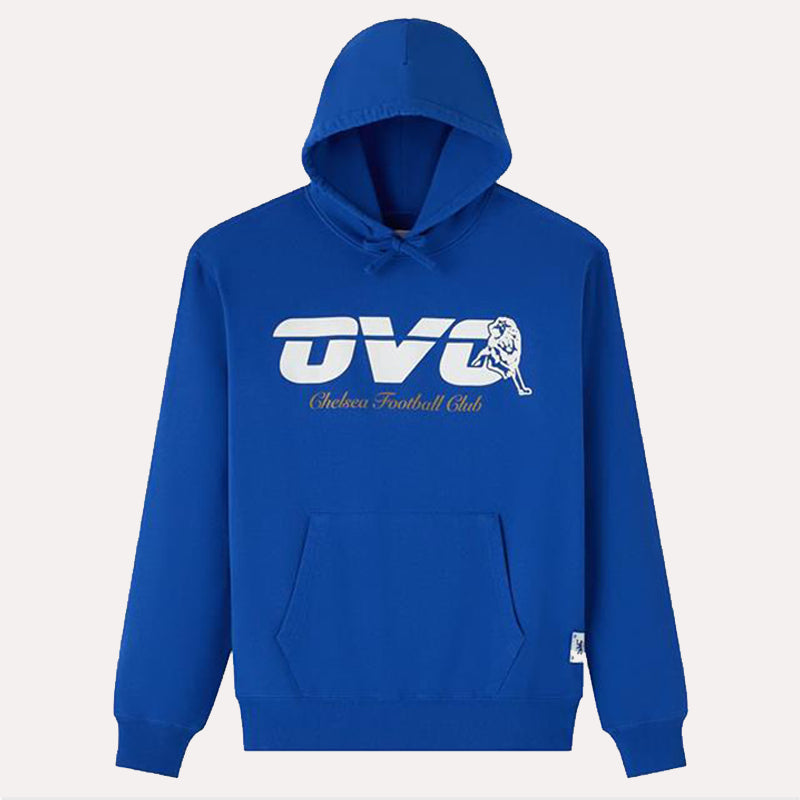 OVO x Chelsea FC Blue Hoodie Hoodie unisex front product view | Dash Racegear — Classic OVO x Chelsea FC blue hoodie with premium finish