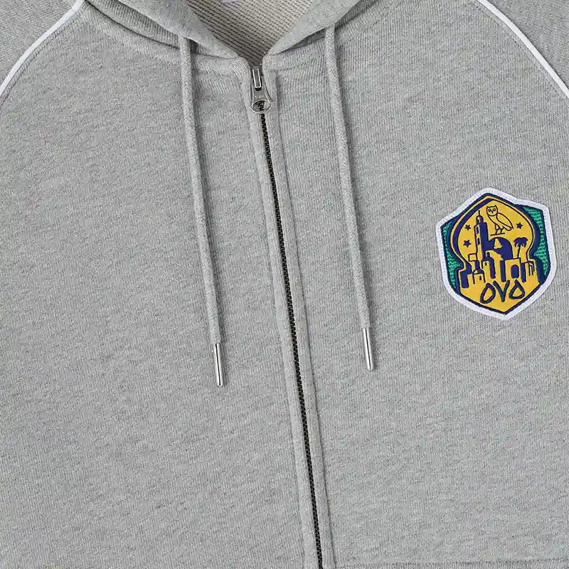 OVO Full Zip Raglan Grey Hoodie Hoodie unisex detail view 3 | Dash Racegear — All-Grey Vibes – OVO Raglan Full Zip Hoodie Release