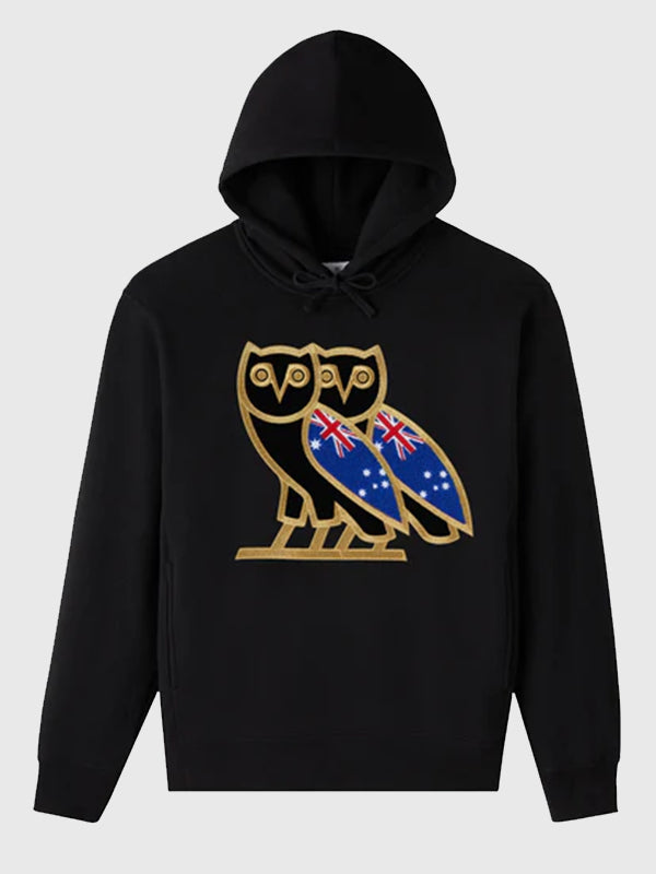 OVO International OG 2026 Hoodie Hoodie unisex detail view 6 | Dash Racegear — Black OVO International OG 2026 Australia Time Hoodie, versatile and cozy, ideal for layering or fan style.