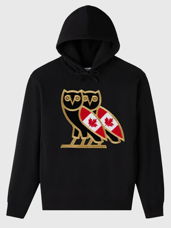 OVO International OG 2026 Hoodie Hoodie unisex detail view 3 | Dash Racegear — OVO International OG 2026 Canada Hoodie, black fleece with bold logo, cozy for casual streetwear looks.