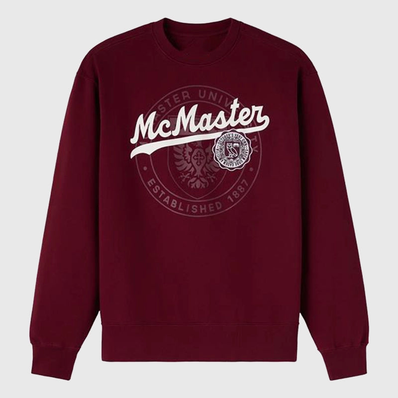 OVO McMaster University Crewneck Sweatshirt Sweatshirt unisex front product view | Dash Racegear — Trendy OVO x McMaster University Crewneck Design