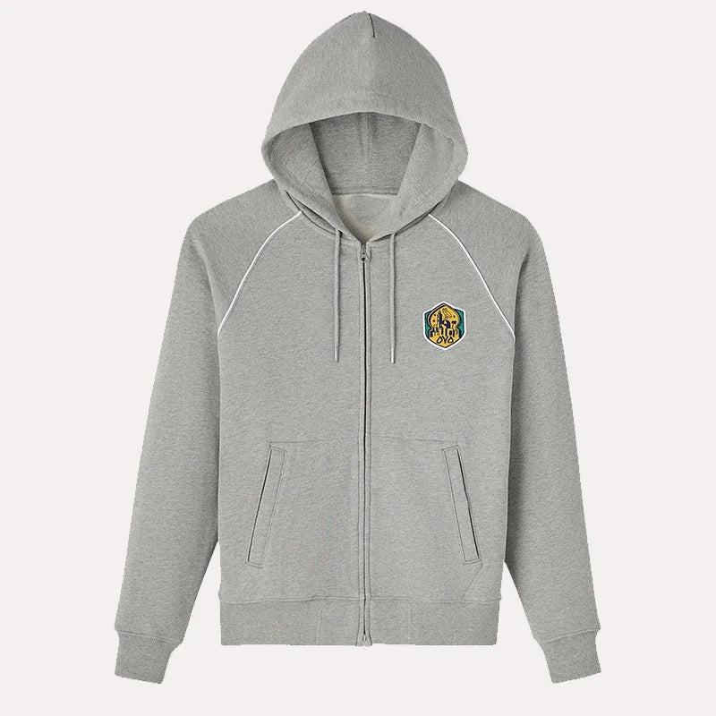 OVO Full Zip Raglan Grey Hoodie Hoodie unisex front product view | Dash Racegear — OVO Streetwear Staple – Grey Raglan Hoodie Edition