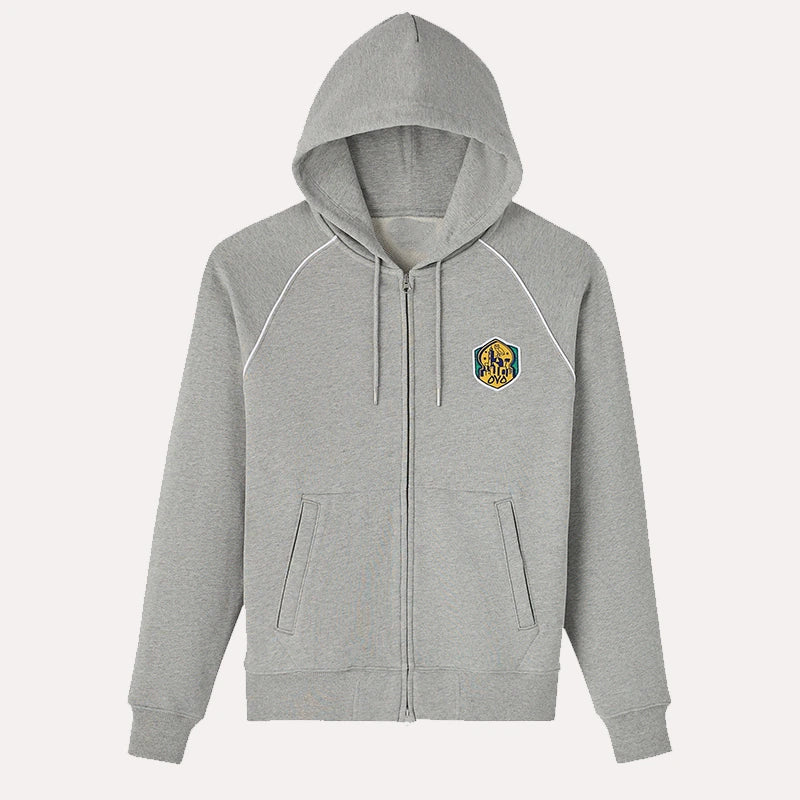 OVO Full Zip Raglan Grey Hoodie Hoodie unisex front product view | Dash Racegear — OVO Streetwear Staple – Grey Raglan Hoodie Edition