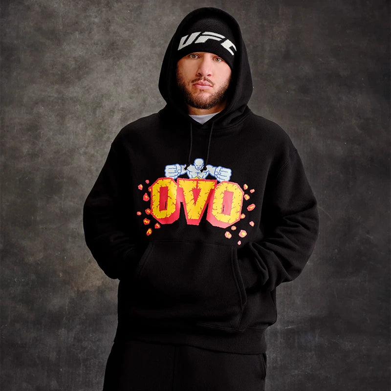 OVO x UFC Flame Logo Hoodie Hoodie unisex detail view 2 | Dash Racegear — UFC x OVO Hoodie – Flame Graphic Streetwear Style