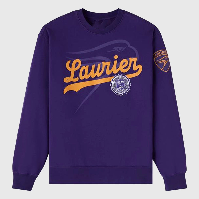 OVO Wilfrid Laurier University Crewneck Sweatshirt Sweatshirt unisex front product view | Dash Racegear — Trendy OVO x Laurier University Crewneck Design
