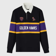OVO Wilfrid Laurier University Rugby Polo Shirt Shirt unisex front product view | Dash Racegear — OVO Rugby Polo Shirt – Wilfrid Laurier University Collab Look