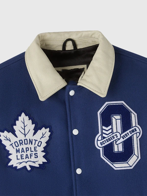 OVO X NHL Toronto Maple Leafs Varsity Jacket Varsity Jacket unisex detail view 2 | Dash Racegear — Toronto Maple Leafs OVO Retro Varsity Jacket