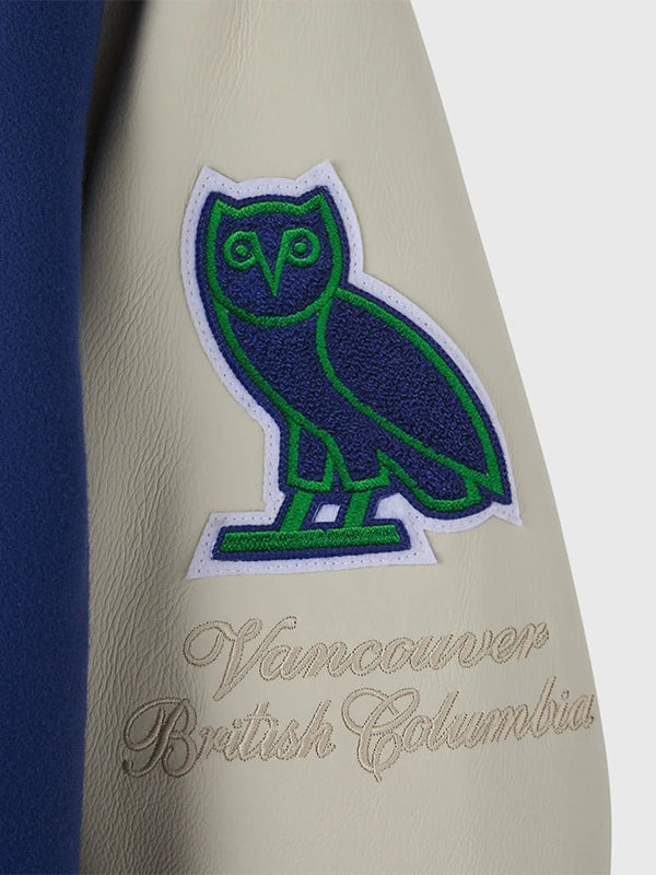 OVO X NHL Vancouver Canucks Varsity Jacket Varsity Jacket unisex detail view 3 | Dash Racegear — Limited Edition OVO Vancouver Canucks Varsity Jacket