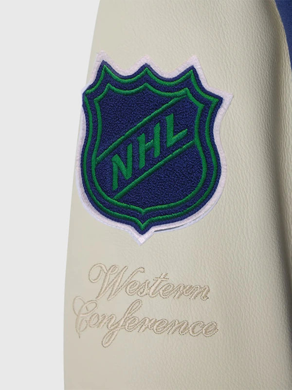 OVO X NHL Vancouver Canucks Varsity Jacket Varsity Jacket unisex detail view 2 | Dash Racegear — Vancouver Canucks OVO Retro Varsity Jacket
