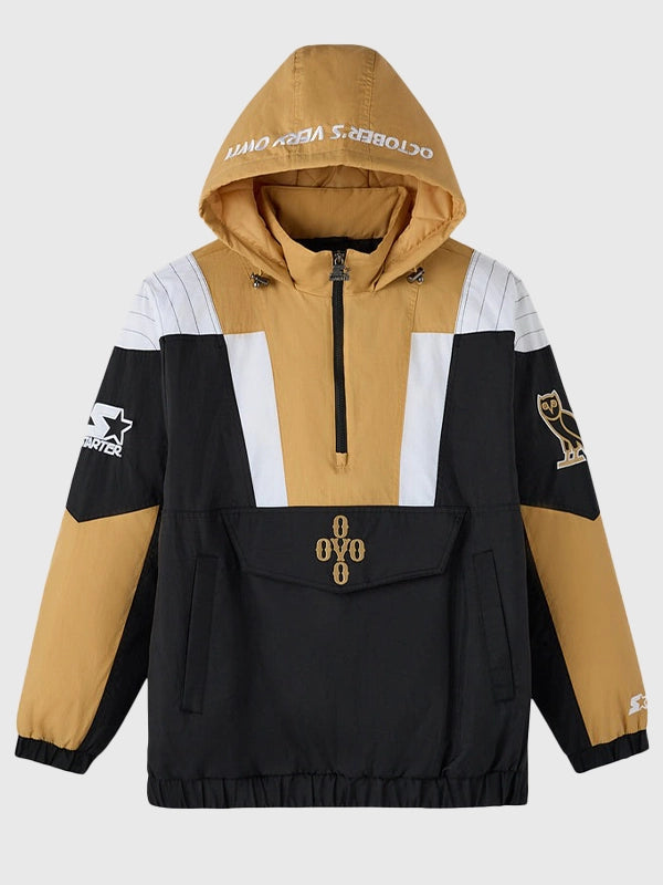 OVO X STARTER Owl’s Pullover Jacket Jacket unisex front product view | Dash Racegear — OVO x STARTER Owl's black pullover jacket, stylish and comfortable