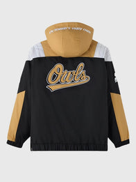 OVO X STARTER Owl’s Pullover Jacket Jacket unisex detail view 2 | Dash Racegear — Sleek black pullover jacket featuring OVO x STARTER Owl design