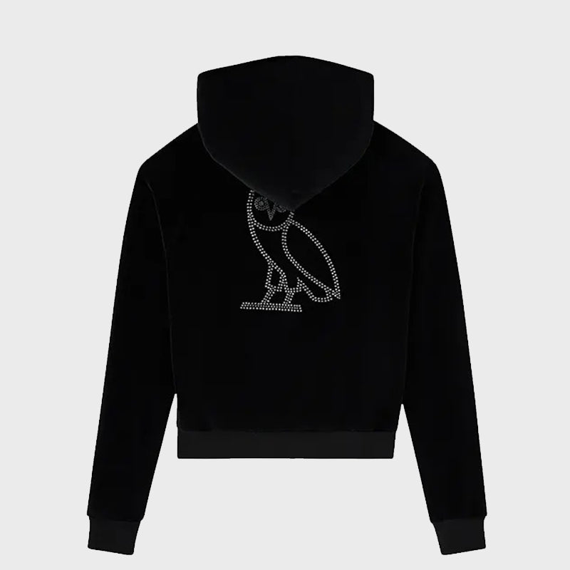 OVO x Rhinestone Crystal Velour Hoodie Hoodie unisex detail view 2 | Dash Racegear — Rhinestone Crystal Velour Hoodie OVO – Luxury Meets Street Fashion