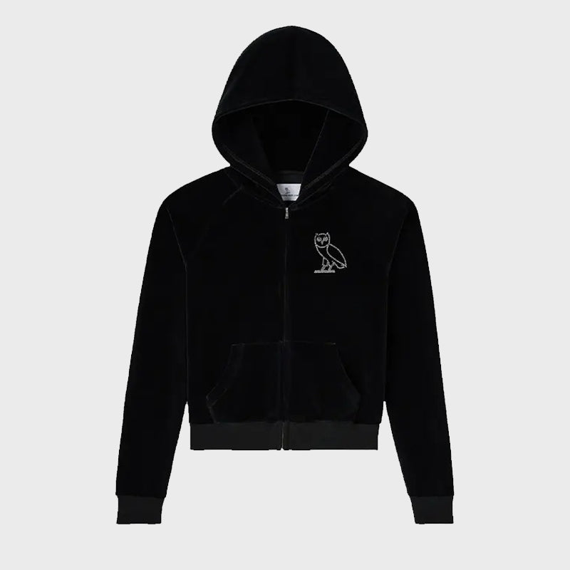 OVO x Rhinestone Crystal Velour Hoodie Hoodie unisex front product view | Dash Racegear — OVO x Rhinestone Crystal Hoodie – Shimmering Style with Urban Edge