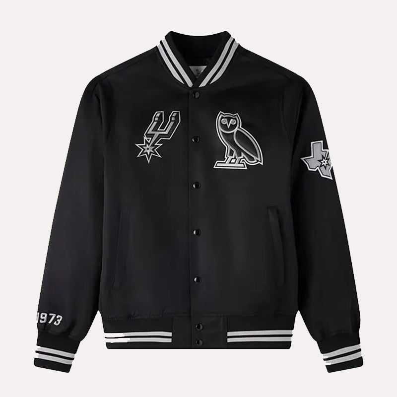OVO x Spurs Nylon Jacket Jacket unisex front product view | Dash Racegear — Drake’s OVO Spurs Jacket – A Fusion of Sport & Style